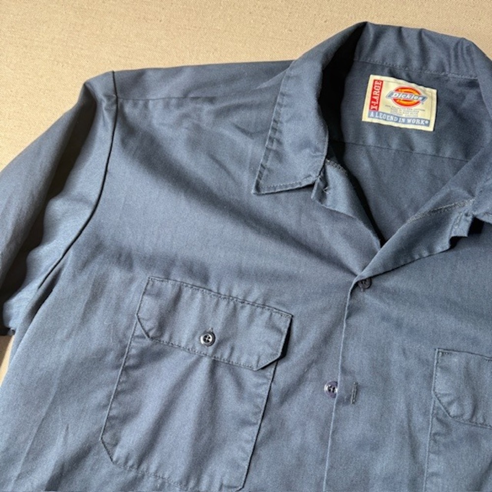 Dickies Mens XL Navy Blue Long Sleeve Button Up Work Shirt Utility Twill Pockets